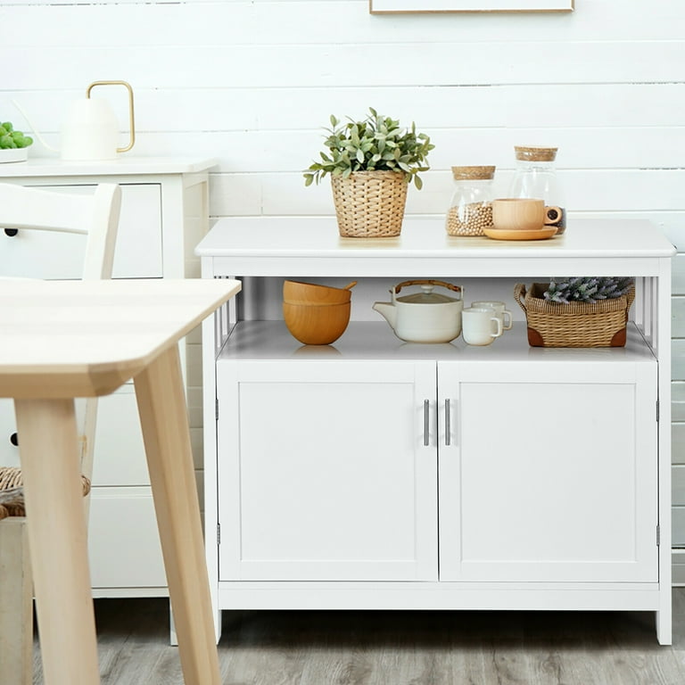 Costway Kitchen Buffet Server Sideboard Storage Cabinet w 2 Doors Shelf White