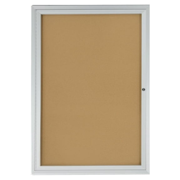 Displays2go 2x3 Foot Cork Enclosed Bulletin Board, 24" x 36" with Hinged Door, Aluminum (LCRKSF2436)
