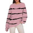 thumbnail image 2 of miqiqism Women Striped Oversized Sweatshirt Juniors Trendy Color Block Crew Neck Sweatshirts Comfy Long Sleeve Shirt Casual Drop Shoulder Pullover Top Fall Clothes,Pink,Medium, 2 of 6