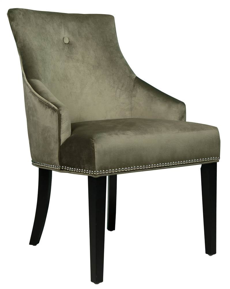 Nailhead Trimmed Upholstered Dining Chair in Moss Green