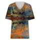 thumbnail image 4 of ICHUANYI Clearance Women's Fashion Casual Plus Size Scenic Flowers Printing V-Neck T-Shirt Tops(Orange, XL) ICHUANYI WER2023081011146, 4 of 5