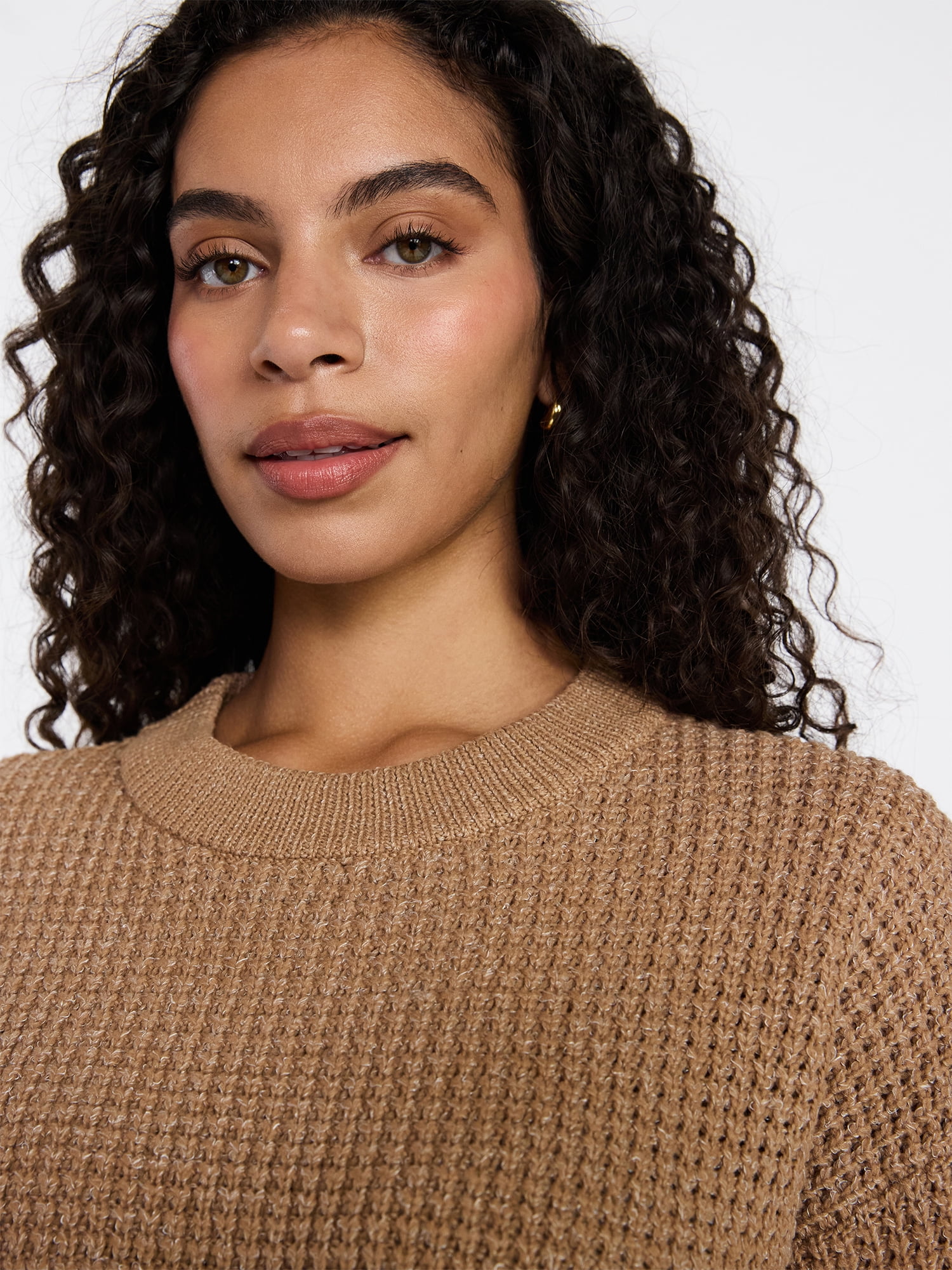 Time and Tru Women's Waffle Stitch Sweater with Long Sleeves, Sizes XS-XXXL