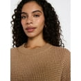 thumbnail image 5 of Time and Tru Women's Waffle Stitch Sweater with Long Sleeves, Sizes XS-XXXL, 5 of 6