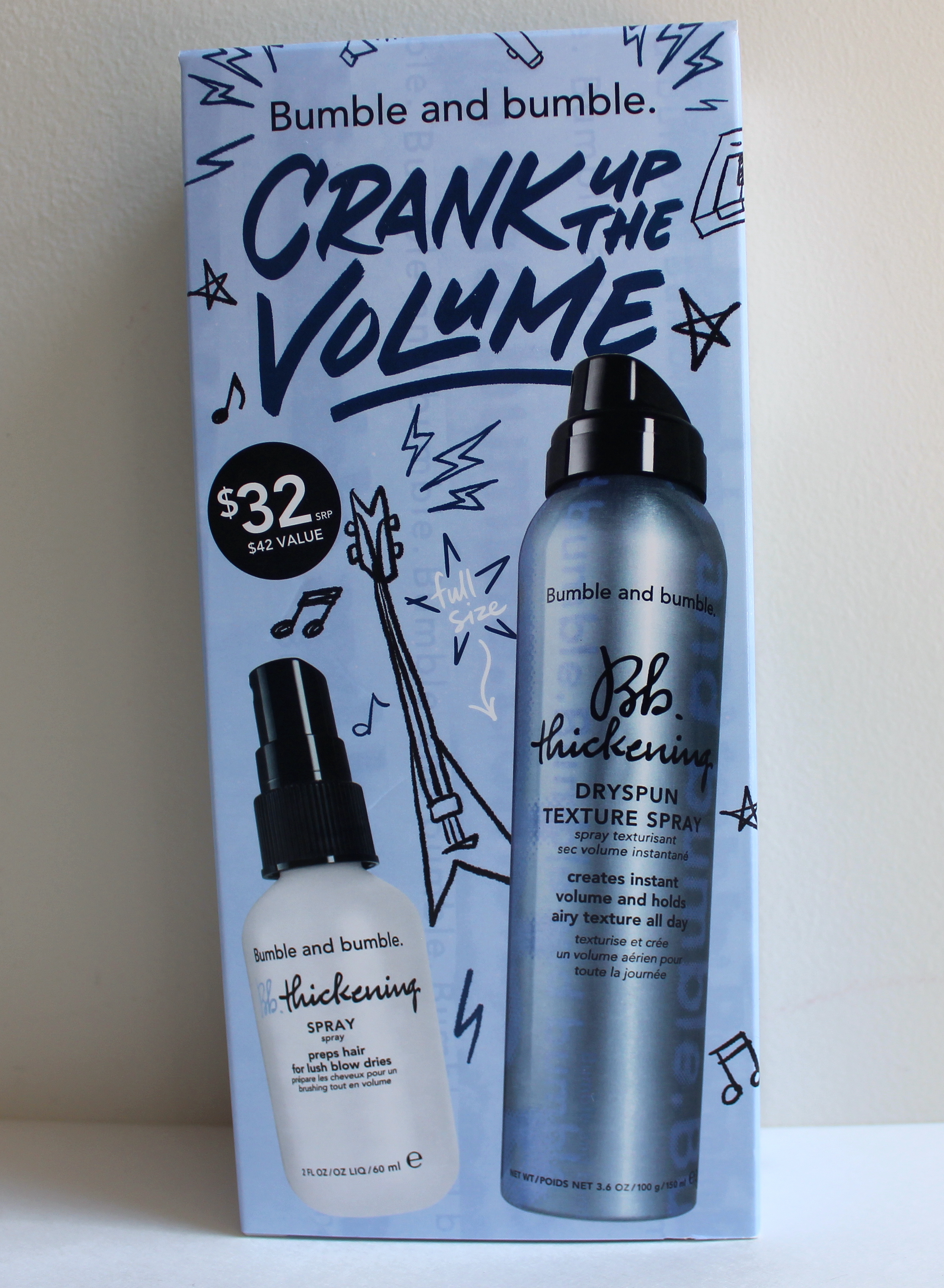 Bumble and Bumble Crank Up The Volume 2 Pc Set: BB Thickening Dryspun  Texture Spray 3.6 Oz + Thickening Spray 2 Oz $42 Value 
