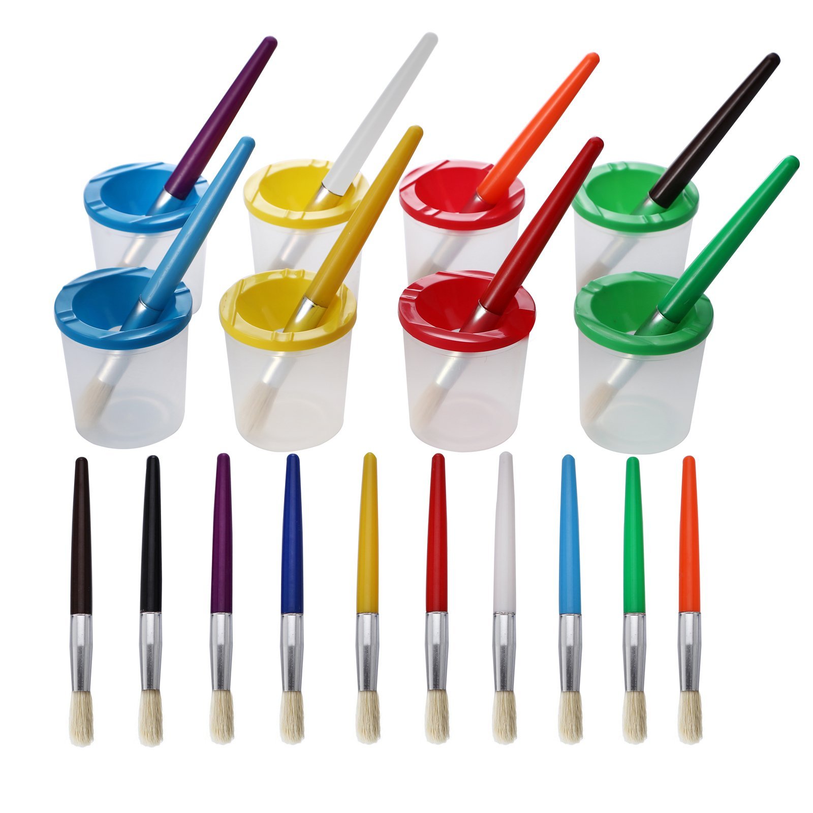 Maosifang 10 Pieces Assorted Colored Paint Brushes Set in 10 Colors and 8 Pieces Spill Proof