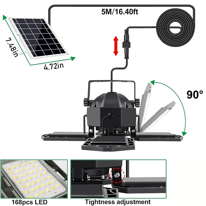 Solar Shed Lights, 168LED 5500LM Solar Pendant Light Indoor Outdoor, Motion Sensor Solar Lights with Remote Control, 4-Leaf Adjustable Lights for Home Yard Garage