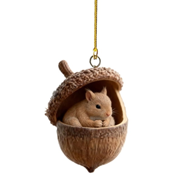 1/8 piezas Adorno navideño Adorno acrílico con forma de bellota de animales del bosque Decoración colgante para fiestas navideñas Regalo de Navidad
