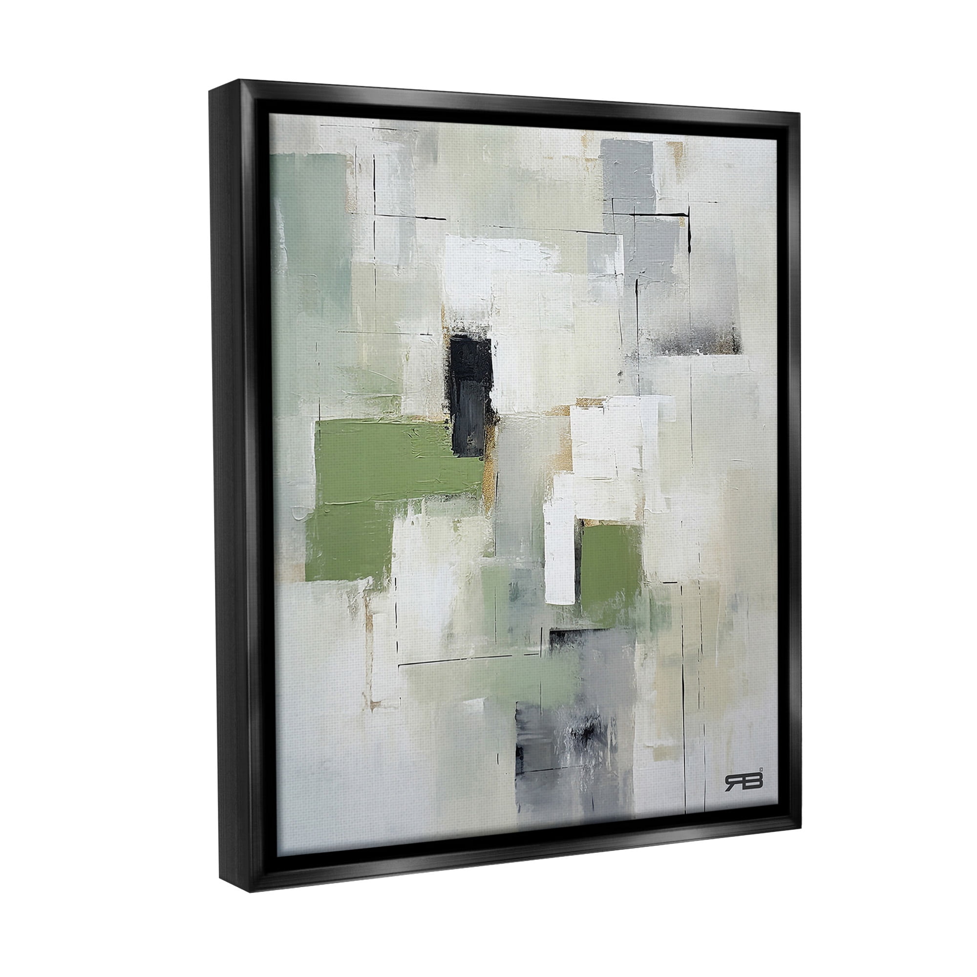 Stupell Industries Subtle Grey Shapes Abstract Painting Black Floater Framed Canvas Art Print Wall Art, 25 x 31