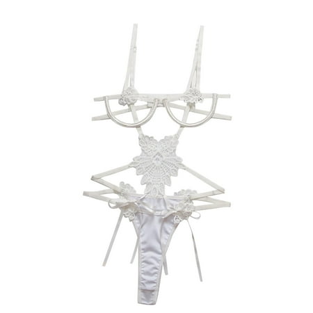 

Mrat Lingerie Sets Lace Strap Bra and Panty Set Women s Lace Embroidery Hollow Out Bikini Bodysuit Lingerie Bodysuit Mesh One-piece