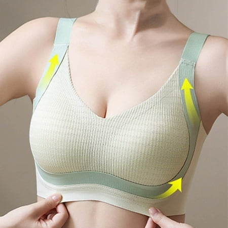 REORIAFEE Bras for Women Push up No Wires Gathered Together Wireless Bras Striped Brassiere Breathable Spaghetti Straps Comfy Corset Underwear Classic Comfortable Support Lingerie Green M
