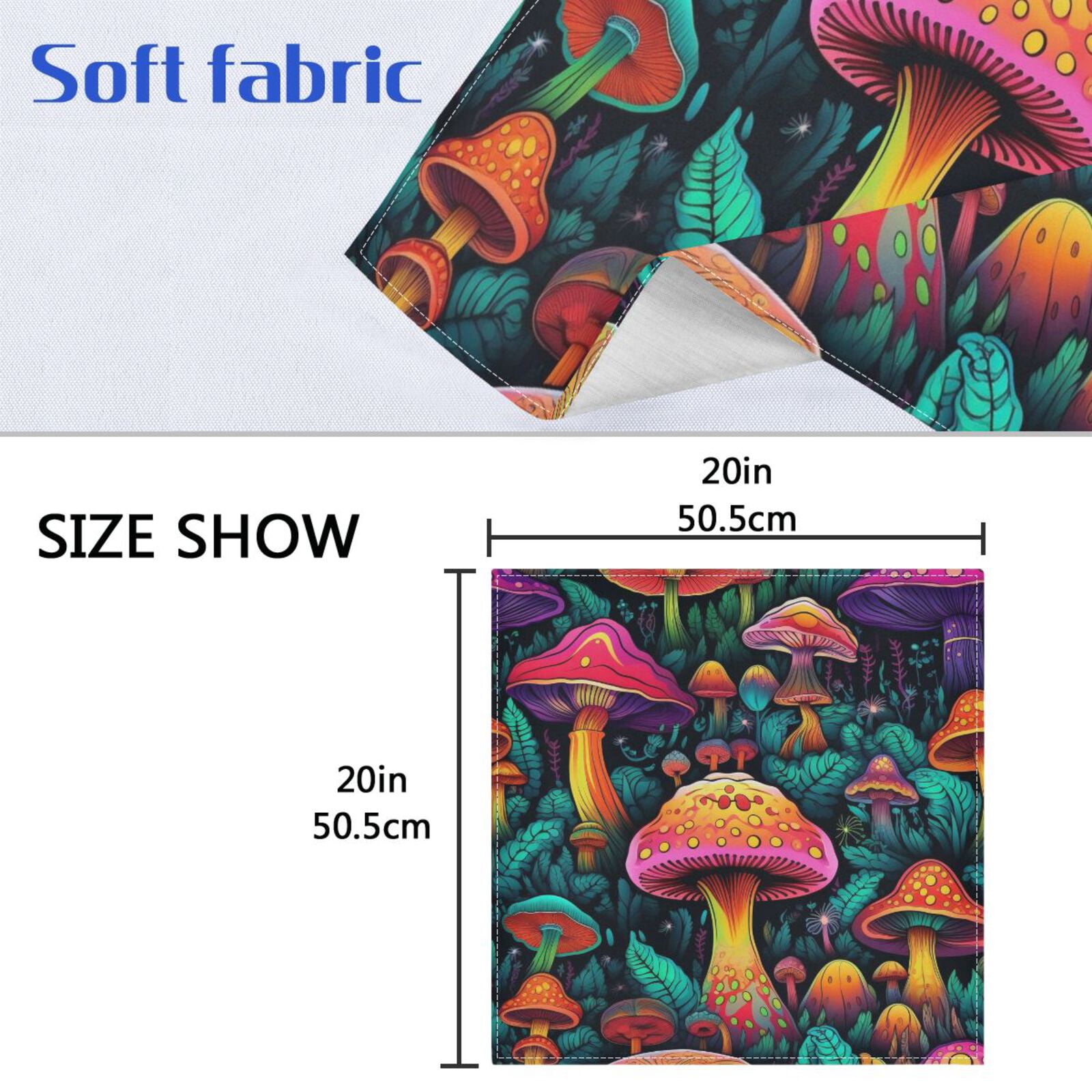 JSTEL Neon Mushroom Cloth Napkins Set of 6, 20x20 Inch Washable and Reusable Napkin for Decoupage Dinner Party Everyday Use