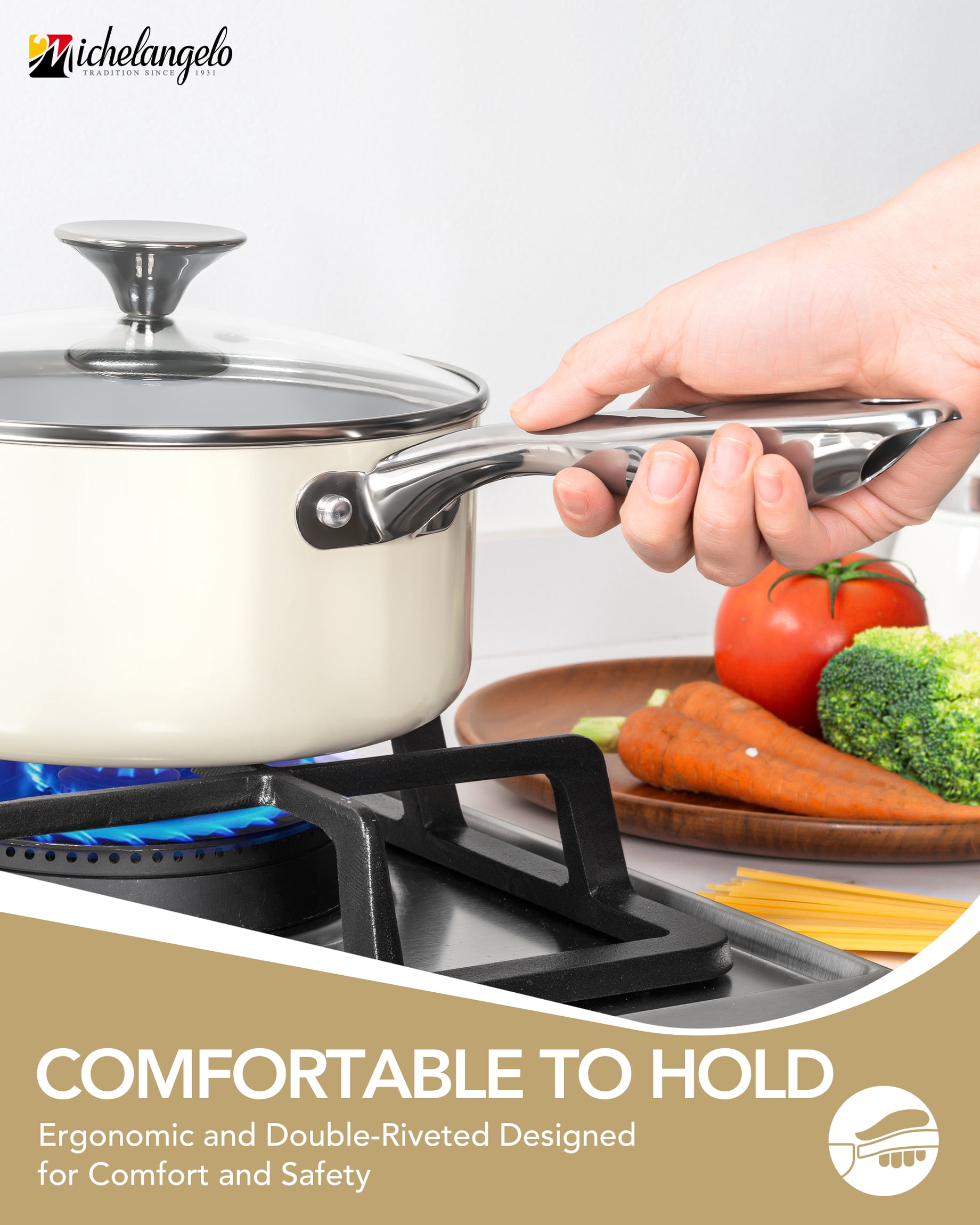 8-Pcs Nonstick Pots and Pans with Lid, Cookware Set, Cream