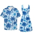 thumbnail image 2 of Jiueut Blue Monstera Palm Tree Plumeria Flower Pattern Matching Couple Outfits Men's Cozy Aloha Shirt Women's Sleeveless Dress, Casual Husband Wife Clothes for Vacation Travel Luau Beach, 2XL, 2 of 5