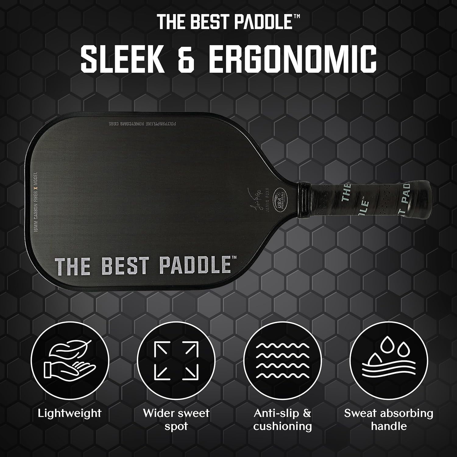 The Best Paddle Pickleball Paddle Carbon Fiber 16mm Polymer Core Elongated Handle USAPA Certified