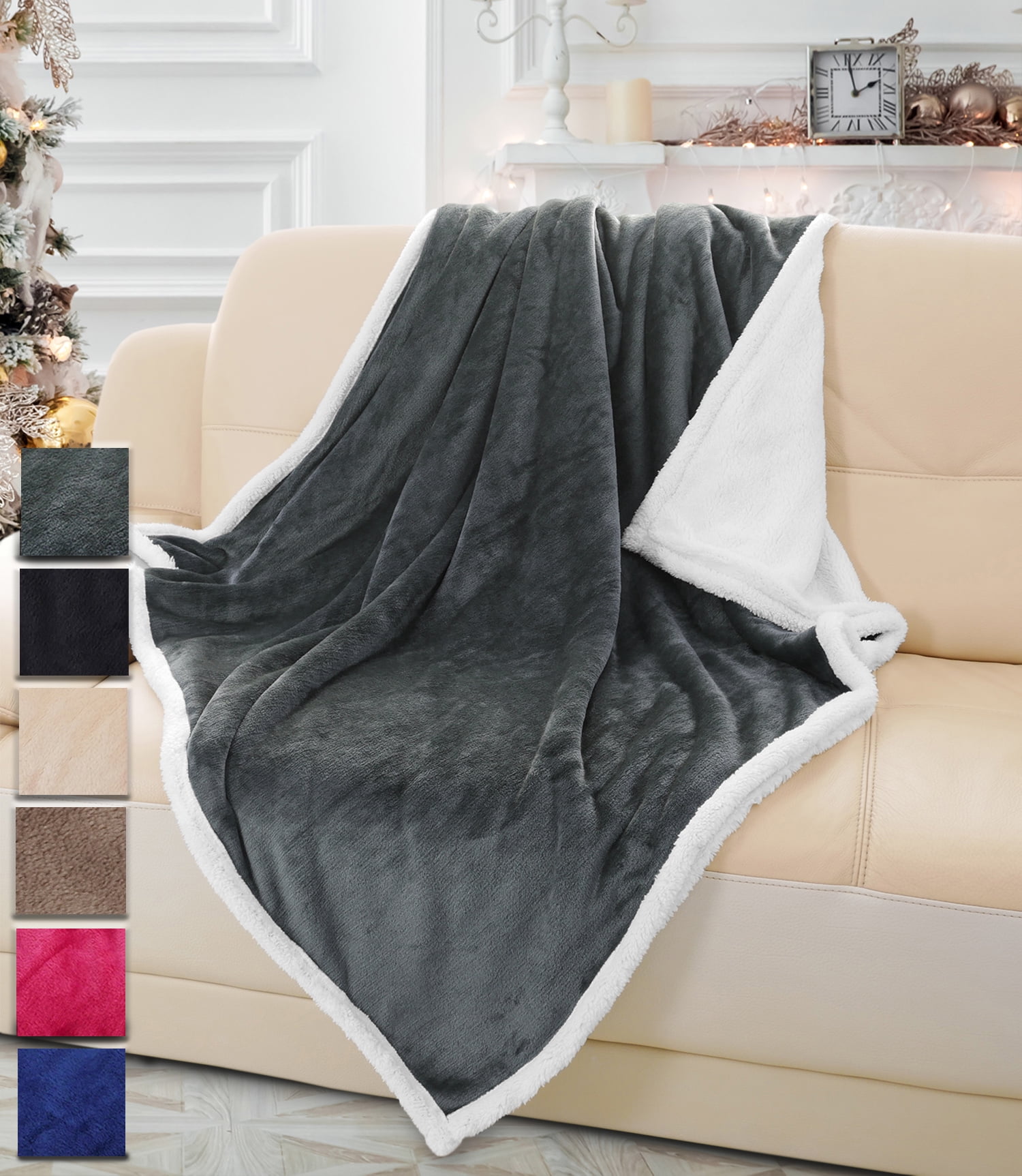 Sherpa Fleece Throw Blanket 50" x 60", Mink Sherpa Throw TV Blanket