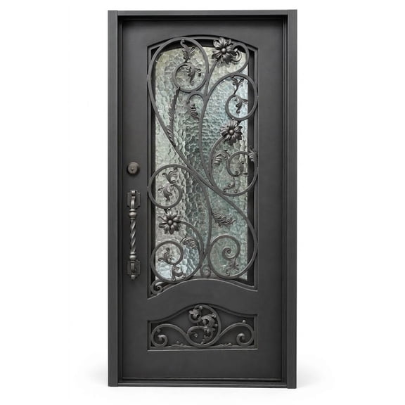 Nova Line Wrought Iron Entry Door 38" x 81" Traditional Flower Design