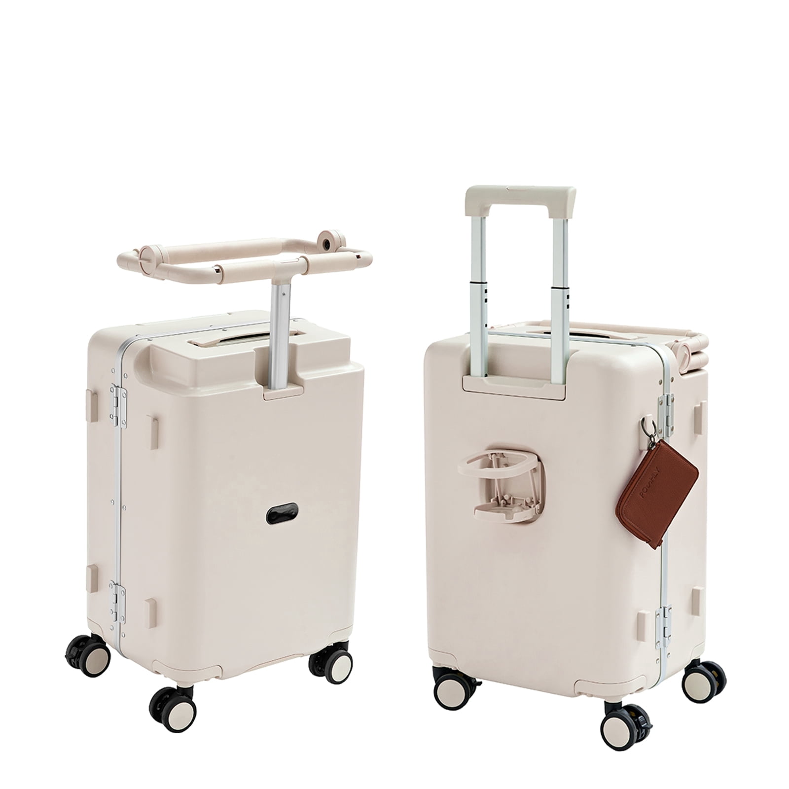 TABU Ride-On Suitcase for Kids with Seat, Carry-On Luggage with Computer Hook, 360° Lockable Spinner and TSA Lock, Brown