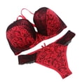 thumbnail image 1 of Bras for Women, Ladies Lace Printed Color Blocked Oversized Gathered Breathable Lingerie Set, 1 of 3
