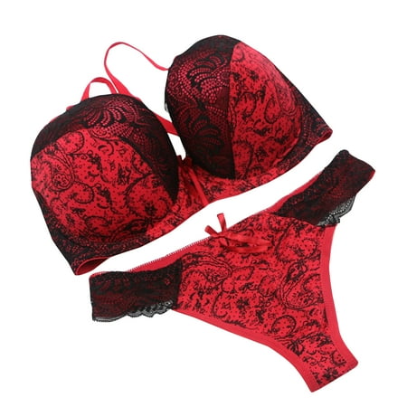 Lisbinx Comfortable Bras for Women Ladies  Lace Printed Color Blocked Oversized Gathered Breathable Lingerie Set Deals of the Day