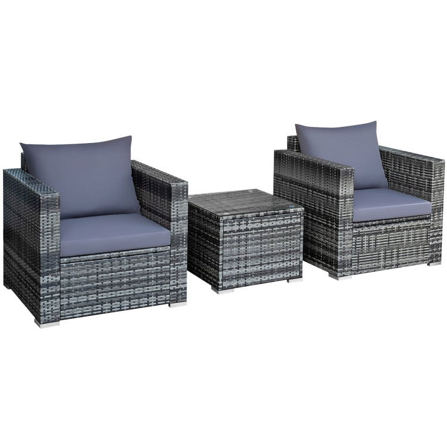 Aimee Lii 3 Pieces Patio Wicker Conversation Set with Cushion, Modern Patio Furniture, Gray Aimee Lii 3 Pieces Patio Wicker Conversation Set with Cushion, Modern Patio Furniture, Gray