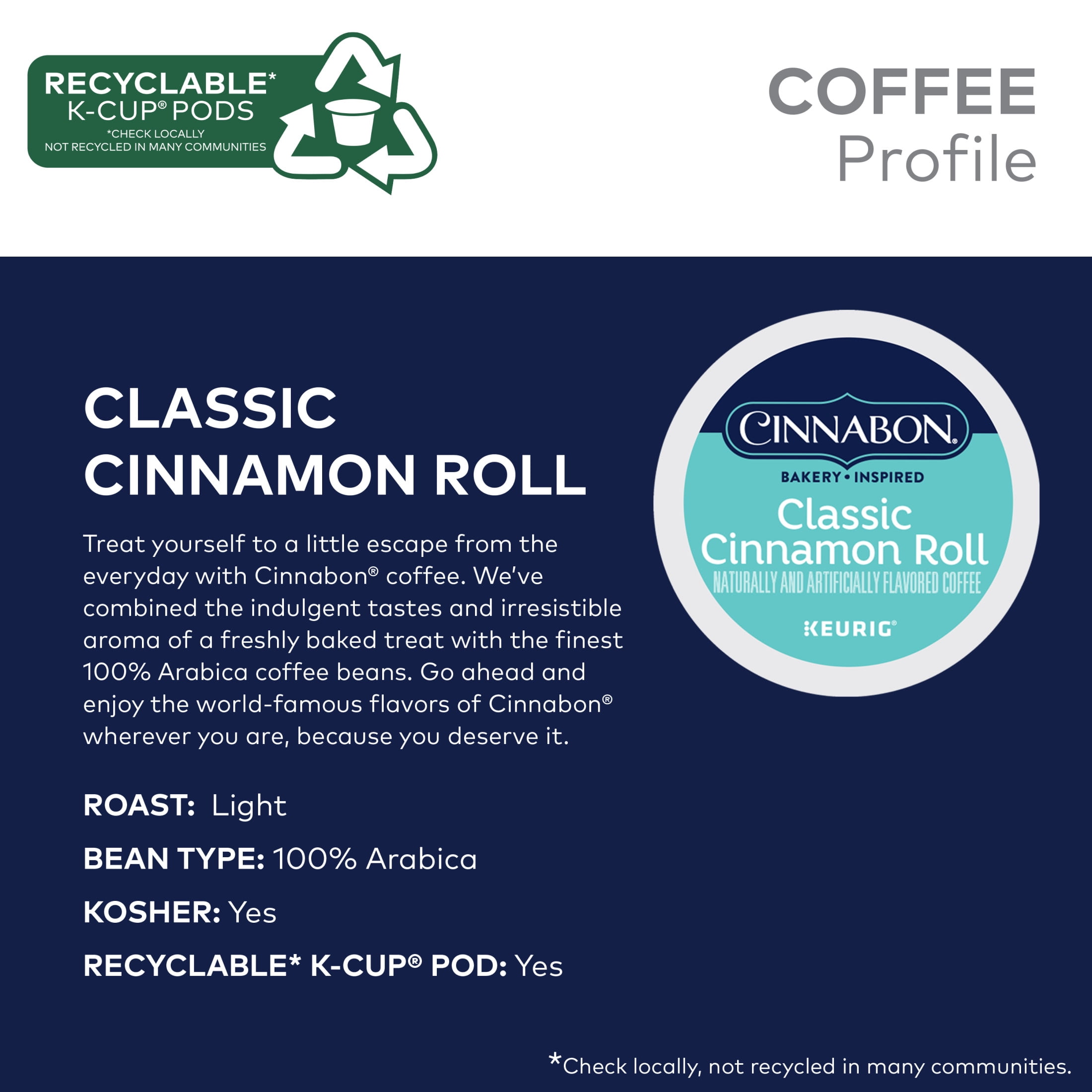 Cinnabon Cinnamon Roll Flavored Coffee Pods Light Roast 24 Count in El Salvador at USD 30 Rating 5