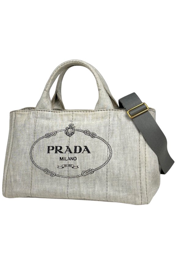 Pre-Owned Prada Canapa Tote 2-Way Bag, Denim, Light Gray, Women's