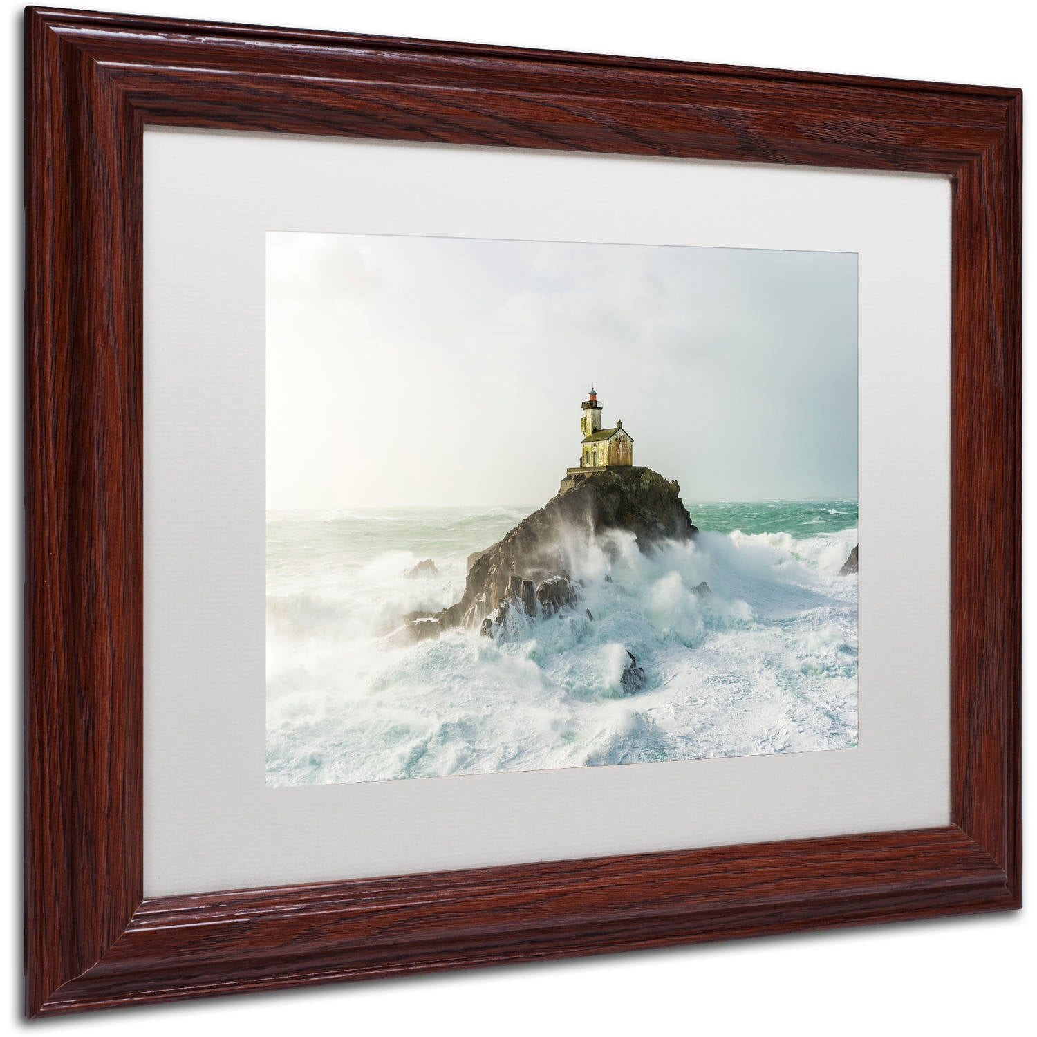 Trademark Fine Art "Haunted Lighthouse in the Storm" Canvas Art by Mathieu Rivrin, White Matte, Wood Frame
