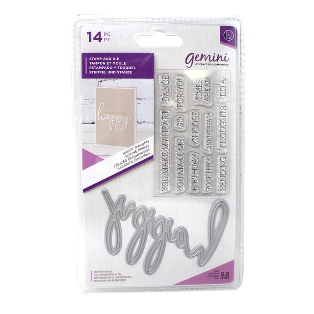 Crafters Companion Ensemble de Tampons et Matrices Gemini Fancy Font - HAPPY Thoughts