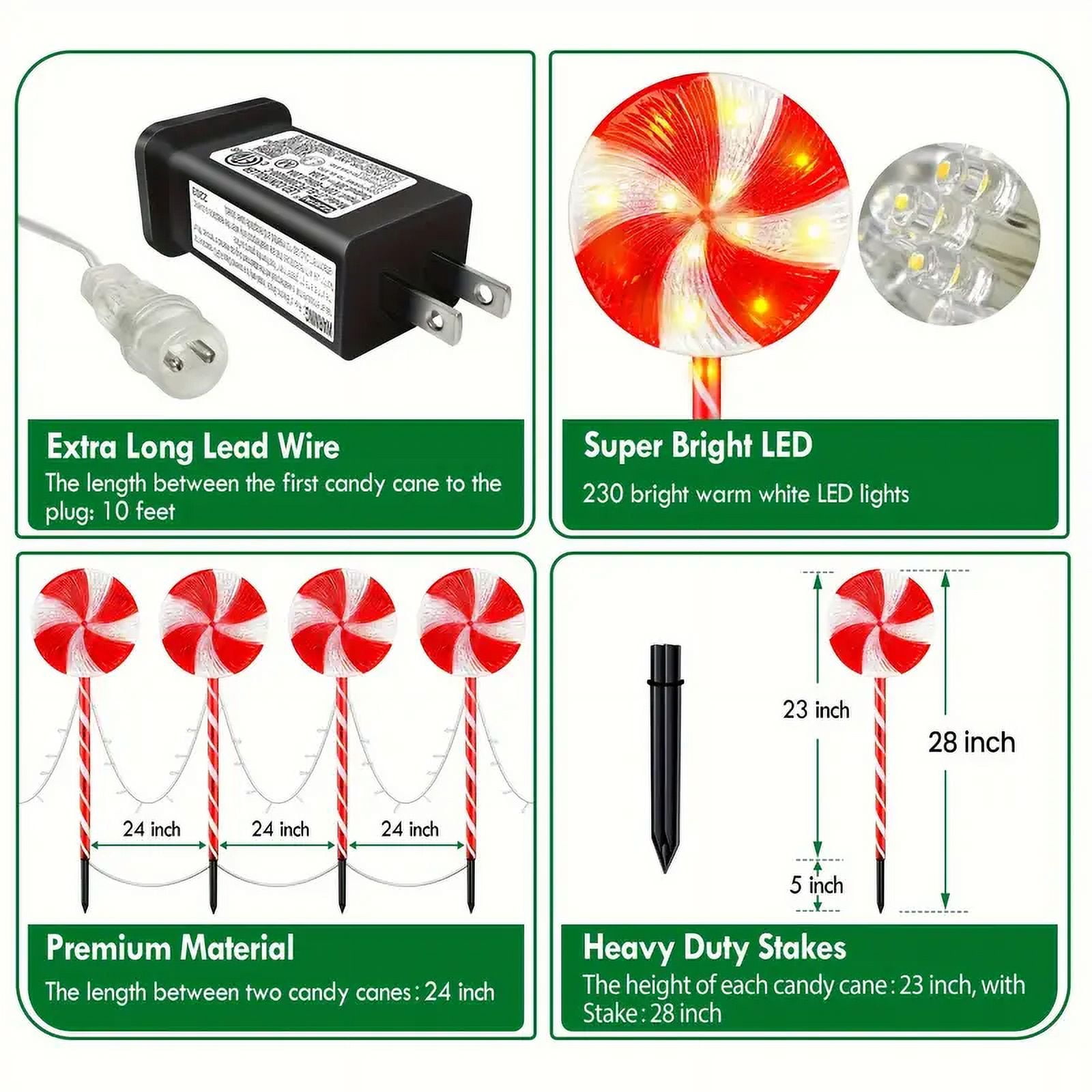 Set of 8 28inch Christmas Pathway Light Lollipop 8 Lighting Modes