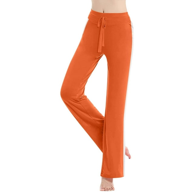 WEIYLL Pantalon de Yoga pour Femmes Couleur Contrastée Taille Haute Coupe Ample Décontractée Extensible Orange TG