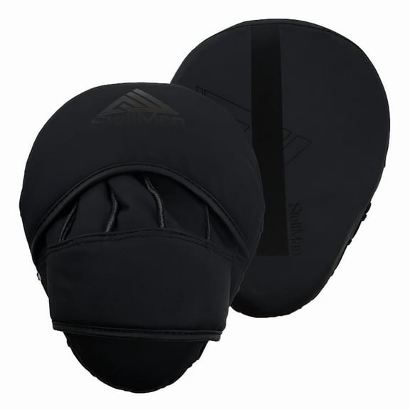 StellMan All-Black Focus Mitts for Boxing and MMA Training with Curved Design and Hand Strap Support