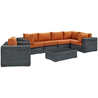 LexMod Summon Outdoor Patio Sunbrella Sectional Set-Color:Canvas Tuscan,Number of Items:7 Piece,Size:175"L x 70"W x 25"H