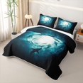 thumbnail image 3 of Manfei Underwater Shark Twin Quilt Set, Deep Ocean Animal Twin Coverlet Set, Teal Blue, 2-Piece, 1 Bedspread and 1 Pillowcase, 3 of 7