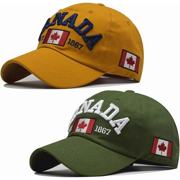 TEMOGU-2 Pack Canada Baseball Cap,Canada Day Embroidered Maple Leaf Flag Adjustable Golf Hat for Men Women Kids