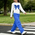 thumbnail image 4 of Cethrio Girls Graphic Outfit Sets, Long Sleeve 2 Piece Daily Spring Fall Kids Clothing Sets Size 7-8 Years Dark Blue, 4 of 6