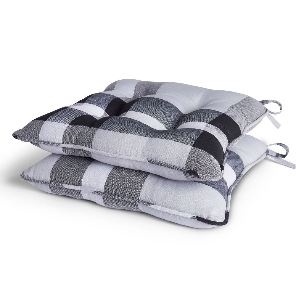 Mainstays Plaid Chair Cushion, 16"W x 16"L, Black, Set of 2, Available in Multiple Colors