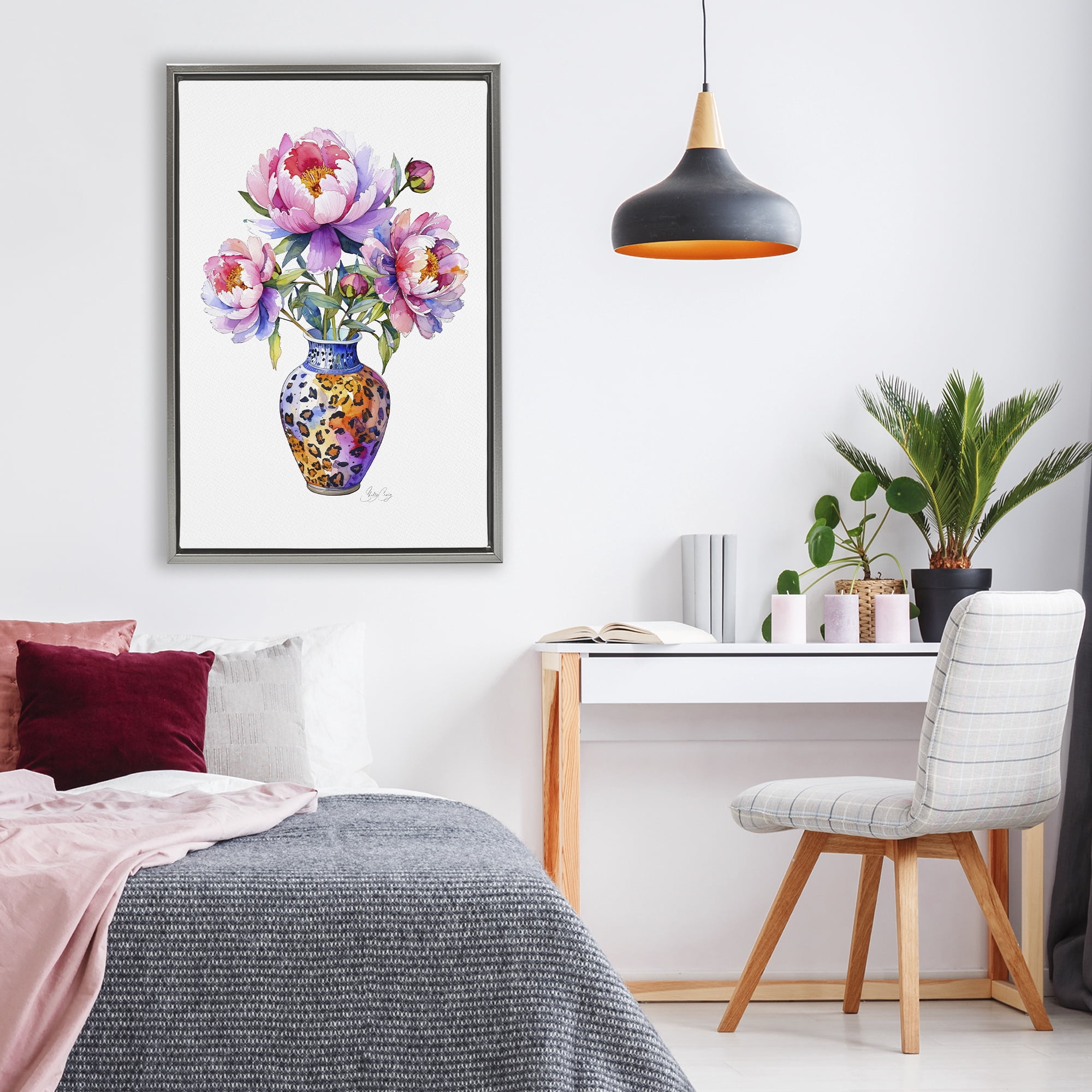 Stupell Industries Fierce Blooms Flower Vase Gray Framed Floater Canvas Wall Art, design by Shelly Craig