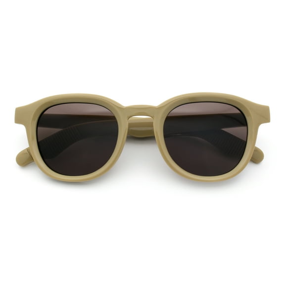 Normcore Hipster Fashion Beveled Round Horn Rim Plastic Sunglasses Beige - Brown