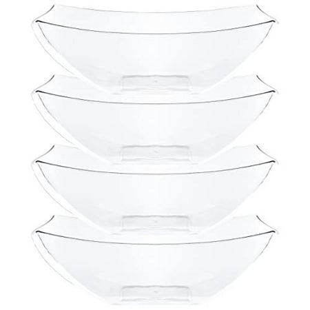 

Plasticpro Disposable 128 ounce Square Serving Bowls Party Snack or Salad Bowl Extra Large Plastic Crystal Clear Pack of 4