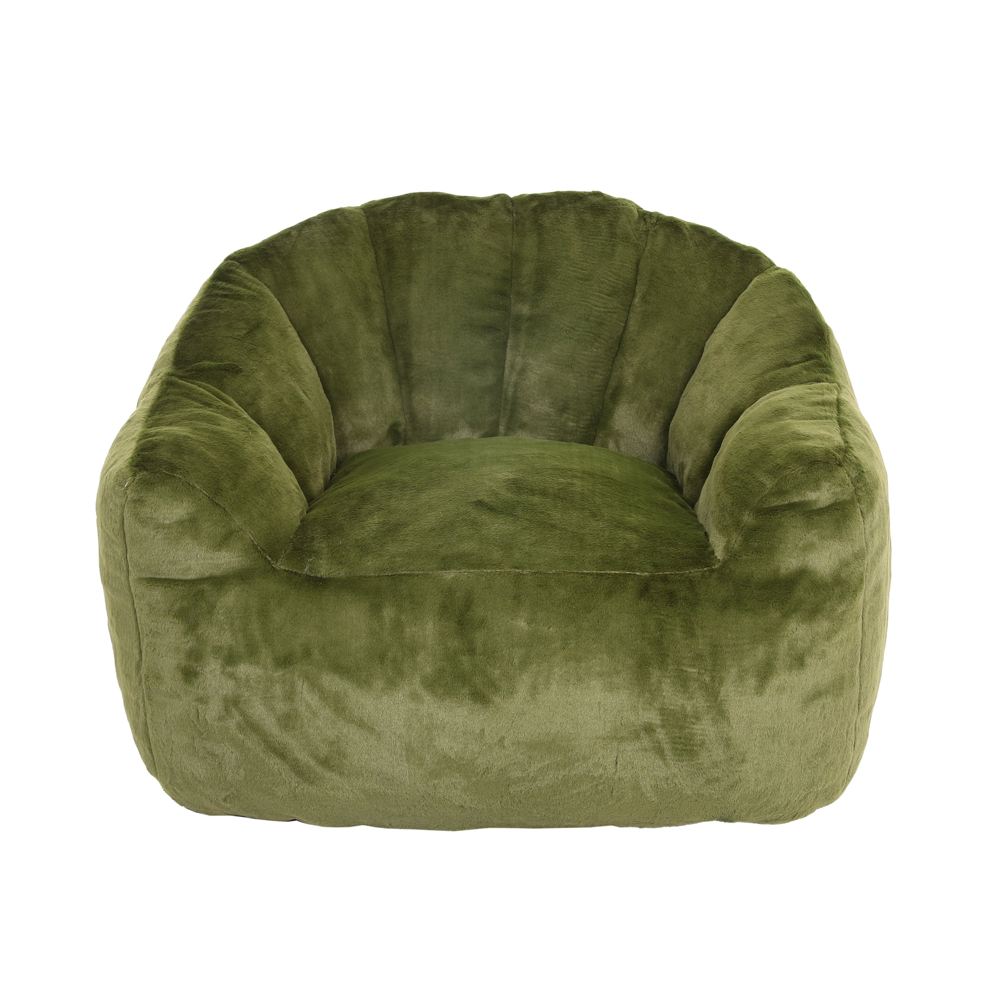 Bean Bag Chair with Armrests, Stuffed High-Density Foam, Lazy Sofa for Adults, Living Room, Bedroom, Reading, Green Faux Fur