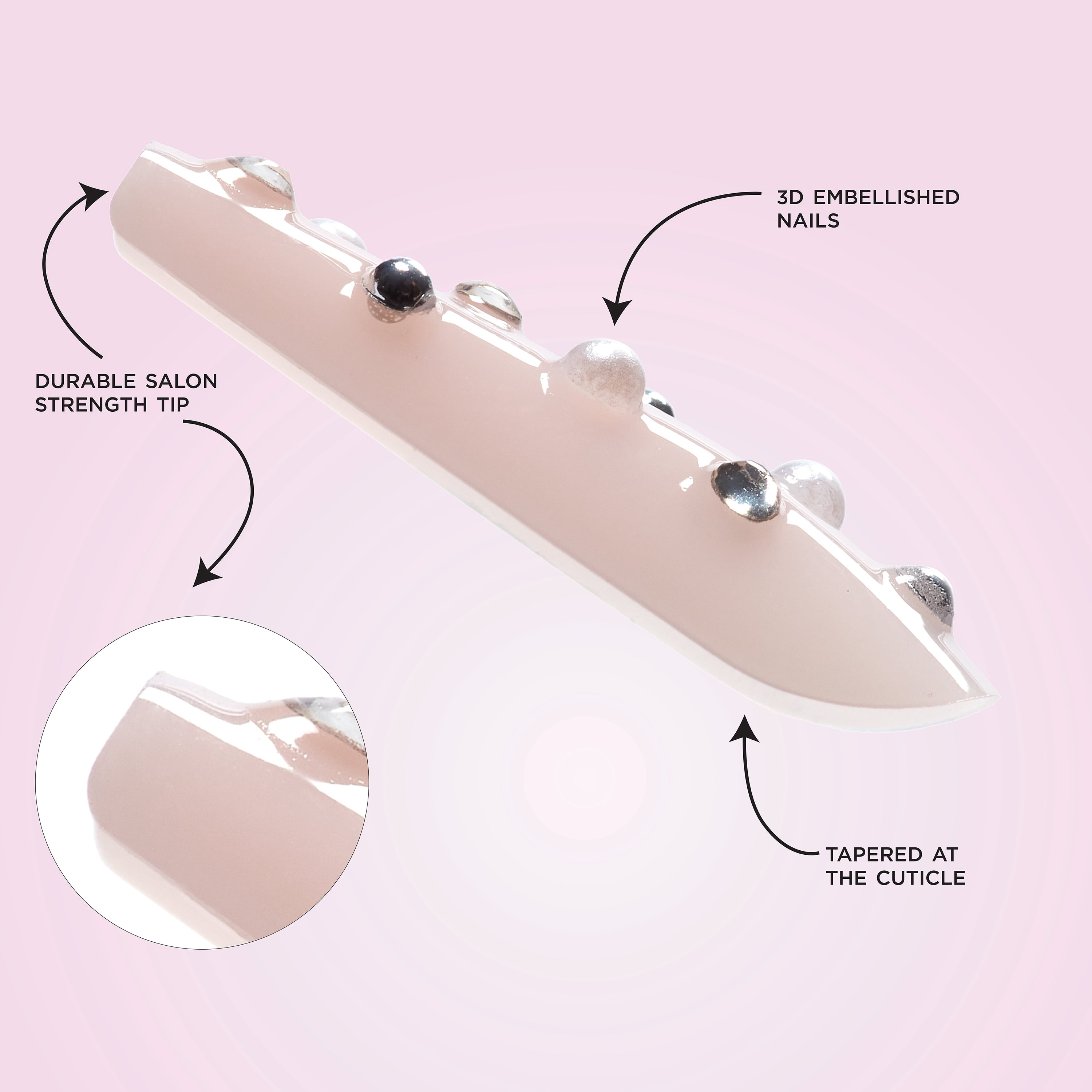 Salon Perfect Artificial Fake Press On Nails, 504 Charmed Nude, Long Square, File, Glue and Prep Pad Included, 30 Nails