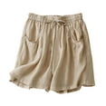 thumbnail image 2 of Plus Size Women’s Elastic Waist Solid Pocket Lace-Up Casual Shorts Pants, 2 of 3