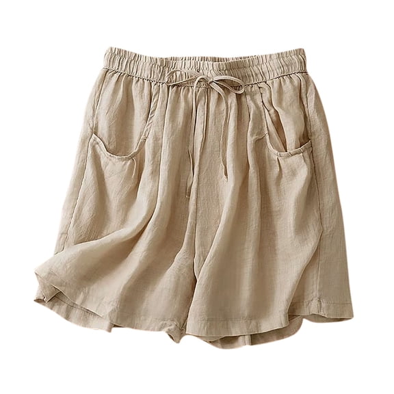 fheaev Summer Linen Shorts for Women High Waisted Wide Leg Shorts with Pockets Drawstring Soft Workout Shorts Elastic Waist Lace-Up Casual Shorts Beach Airport Travel Vacation Outfits
