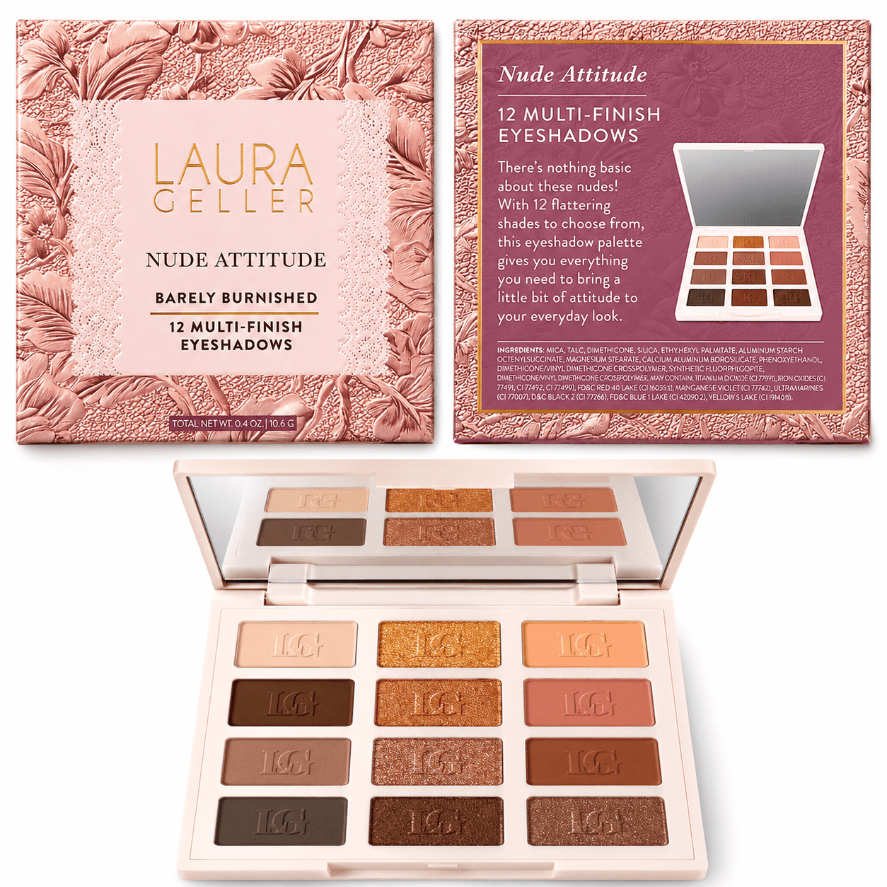 Laura Geller Nude Attitude Barely Burnished 12 Multi-Finish Eyeshadow Palette Neutral Nude Shades
