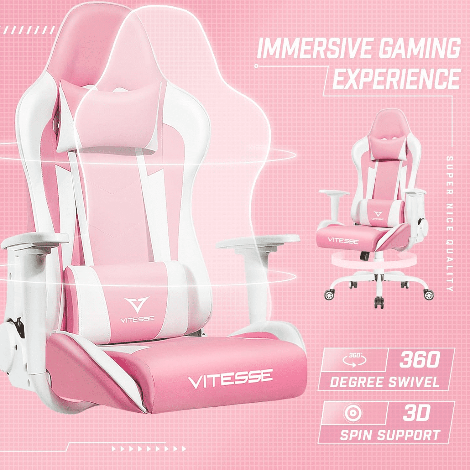 Waleaf Ergonomic Adult Gamer Chair, 330 lb Racing Gaming Office Chair, Gamer Height Adjustable Swivel with Lumbar Support and Headrest