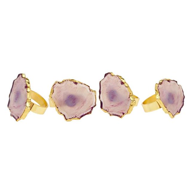 Godinger 70925 Round Agate Napkin Rin - Purple - Set of 4
