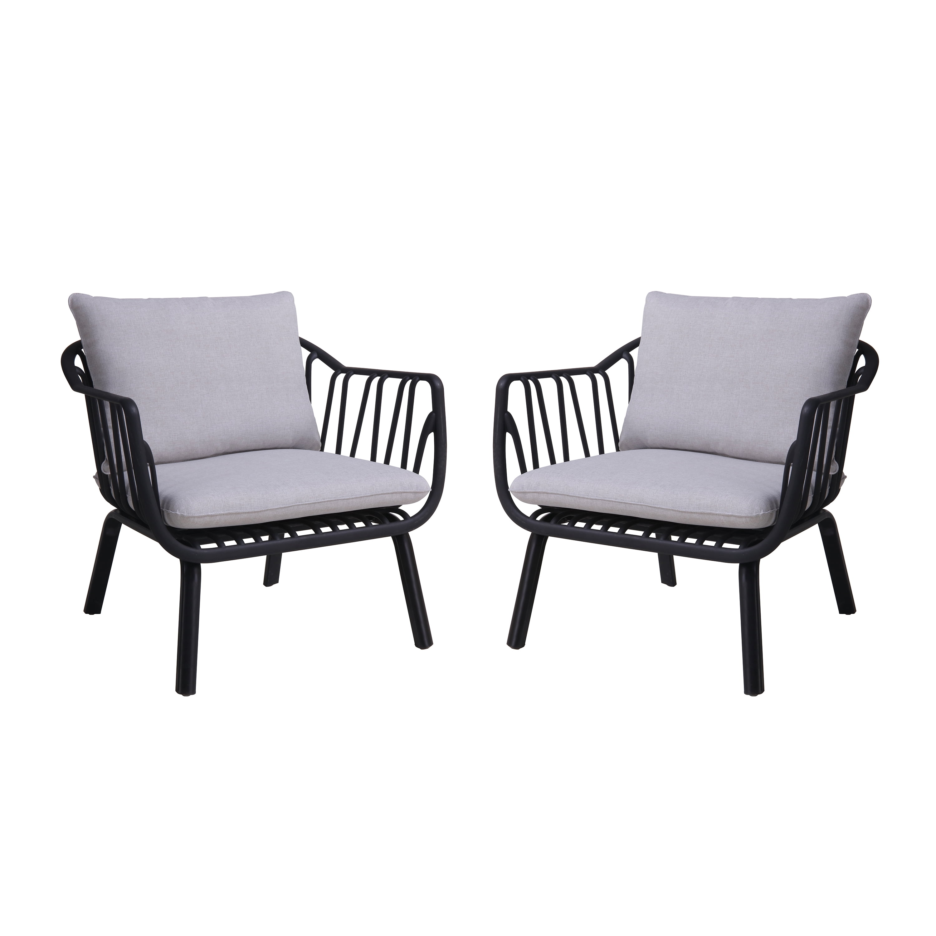 Outdoor PP Frame Patio Club Chairs Set of 2 for Patio Balcony Garden, Black