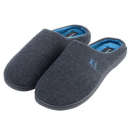 KushyShoo Men Memory Foam Insole Breathable Cotton Upper Slippers with TPR
