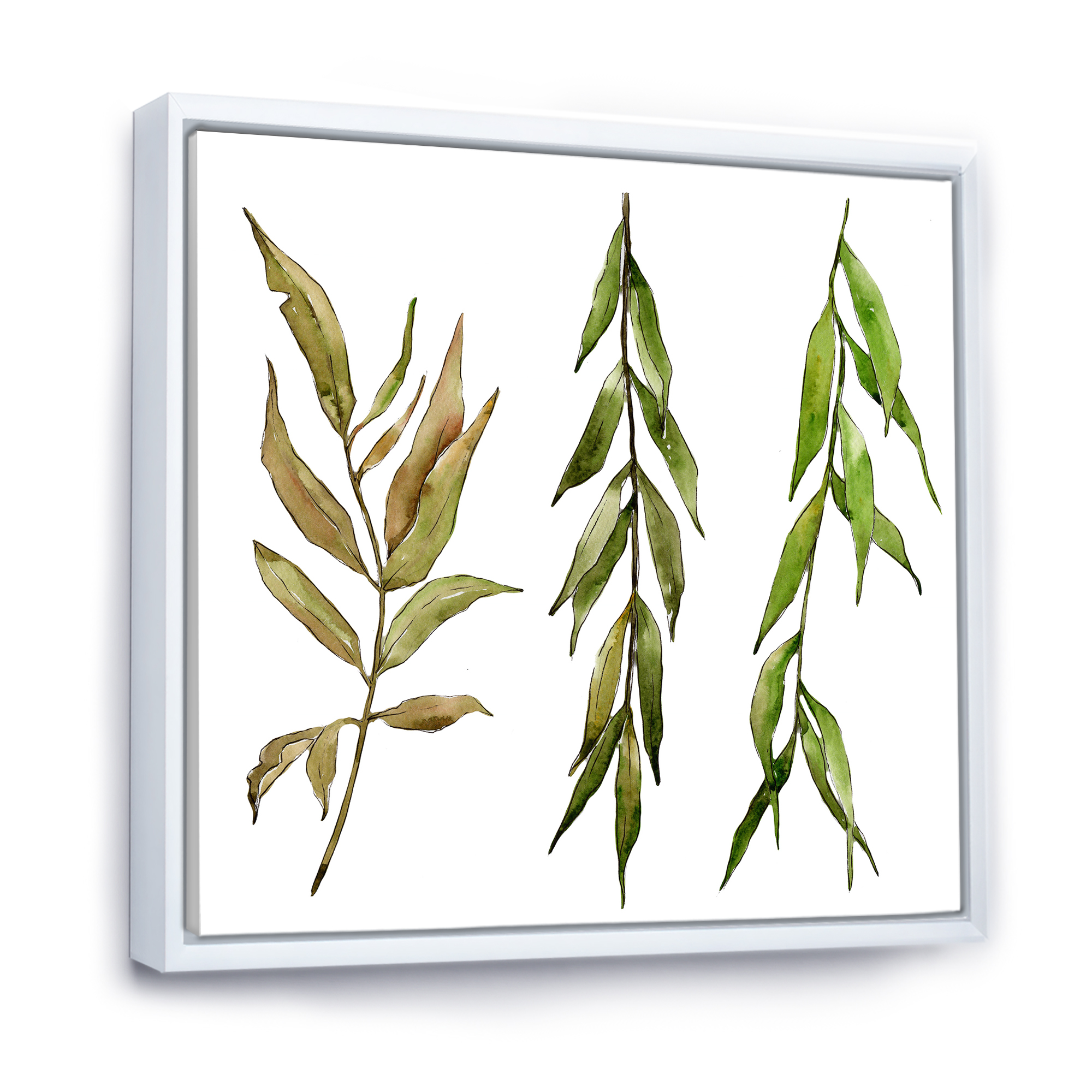 Designart 'Three Willow Branches On White' Farmhouse Framed Canvas Wall Art Print