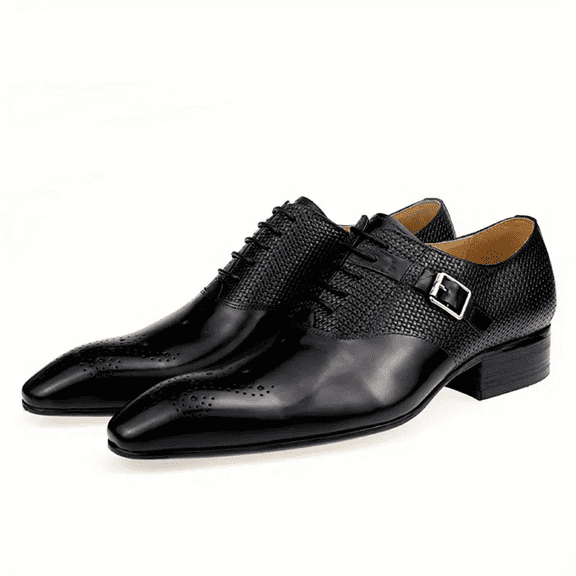 Men's Brogue Oxford Lace-up Front Dress Shoes For Business Formal White Optional Wedding Black 8